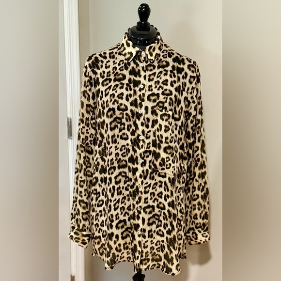 Zara Basic Tops - Gently Worn Zara Basic Leopard Print Button-Up Shirt
